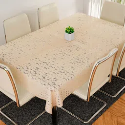 Kuber Industries Gold Toned Cashew Design Rectangular 6-Seater Table Cover-52