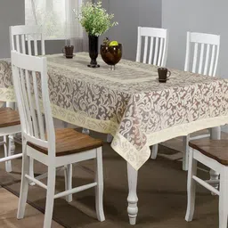 Kuber Industries Maroon & Cream 6-Seater Leaf Design Cotton Table Cover-25