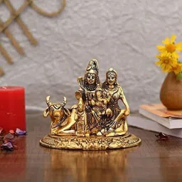 Metal Handcrafted Shiva Parvati Ganesh Idol Shiv Parivar Murti Statue Decorative Showpiece - 15 cm-image-67