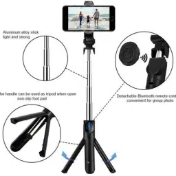 WHISTLE9 3in1 Selfie Stick multi-function Wireless Bluetooth | Selfie stick | Tripod | XT-02 Selfie Stick with Remote & Coller Mic Shutter 360 Rotate Extendable Handheld Foldable Mini Tripod Stand Foldable | Bluetooth shutter for Smartphones Professional Remote Control Selfie Stick Single Gimbal for Mobile image 3