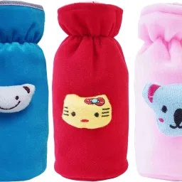 Rabbit Face Design Soft Velvet Stretchable Baby Feeding Bottle Cover With Easy to Hold Strap-Pack of 3 (Blue & Red & Pink)-picture-23