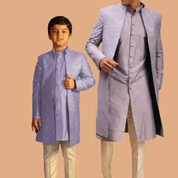VASTRAMAY Men Self-Design Slim-Fit Sherwani Set-10