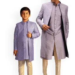 VASTRAMAY Boys Embroidered Mirror Work Open Front Sherwani Set-picture-2