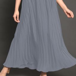 Women Self Design, Solid Pleated Grey Skirt-image-1