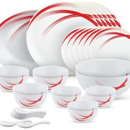 Pack of 33 Opalware Design Moon Series RED STELLA [[ Full Plate - 6 Pcs || Quarter Plate - 6 Pcs || Veg Bowl - 6 Pcs || Soup Bowl - 6 Pcs || Serving Bowl - 2 Pcs || Rice Plate - 1 Pcs || Dinner Spoon - 6 Pcs ]] Dinner Set-image-38