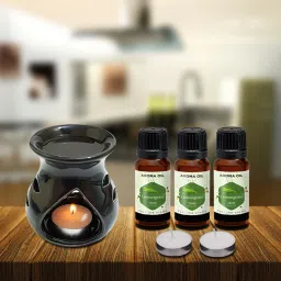 PEEPRESION Long Burning Black Oil Burner With 2 T-light Candle & 3 Lemongrass Aroma Oil Home, Office, Spa, Hotel, Temple, Club, Pub Bar, Gym Diffuser-image-98