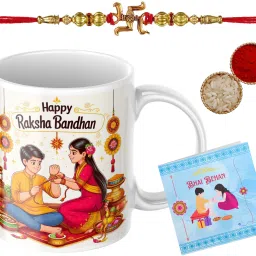 Rakhi with mug _ GC78 Assorted Rakhi, Mug, Greeting Card, Chawal Roli Pack Set-17