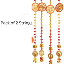BS AMOR Set Of 2 Red & Yellow Latkan Toran Chakri Wall Hanging Festive Decor image 5