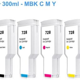 Rsse Compatible InkJets for HP 728-Ink Set 4-Pcs 300ml Matte Black Cyan,Magenta,Yello Black + Tri Color Combo Pack Ink Cartridge-image-1