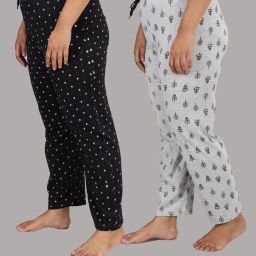 Pack of 2 Women Printed Black, Grey Track Pants-image-111
