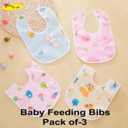 Waterproof Feeding Bibs with Snap Button Closure Printed Pack of 3- Multicolor-11