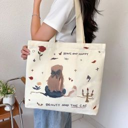 Beige Women Tote Multi-Purpose Shopping/Grocery Tote Sling Bag Shoulder Canvas Handbag TravelBag-picture-11