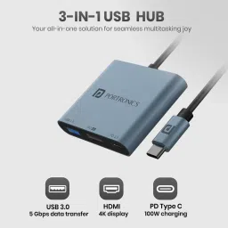 Portronics C-Konnect Plus USB C Multiport Hub with 4K HDMI, 100W Charging, USB 3.0 POR-2187 USB Hub image 2