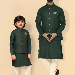 KISAH Mandarin Collar Straight Kurta & Churidar With Nehru Jacket-image-85