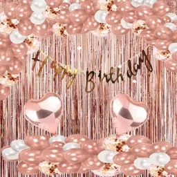 rose gold pink white Happy Birthday Decoration Combo Kit with Banner, Balloons, Foil Curtain, heart foil 38pcs for Birthday Decoration, Kids,Girls, Wife,Girl Friend, Adult.-image-34