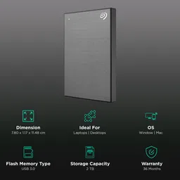 SEAGATE One Touch 2TB USB 3.0 Hard Disk Drive (Password Activated Hardware Encryption, STKY2000404, Grey) image 3
