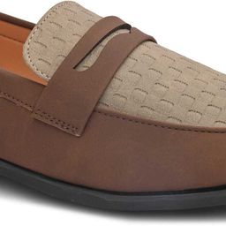 here&now Brown Textured Penny formal shoes Party Wear For Men-picture-32