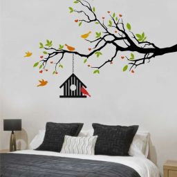 1 cm Heart-in Flower Tree with Bird Cage' Wall Decal Self Adhesive Sticker-image-65