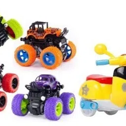 4 Pc Mini Monster Truck car + 1 Pc Mini Scooter Toys for Kids Unbreakable Latest Toys for Kids Friction Powered car Toys,360 Degree Stunt 4wd Cars Push go Truck for Toddlers Kids Girls & Boys Gift (Combo Set 4 PC Monster Truck+ 1PC Mini Scooter) 5 pc Set-4