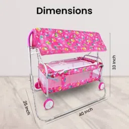 steeloart Cradle With Swing And Mosquito Net With comfortable from Handle (Pink) Cot image 4