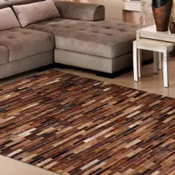 dazzhome Brown Hair On Leather Stripes Hand Woven 6ftX9ft Carpet-picture-27