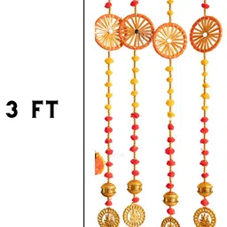 BS AMOR Set Of 2 Red & Yellow Latkan Toran Chakri Wall Hanging Festive Decor image 4