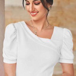Casual Puff Sleeves Solid Women White Top-image-1