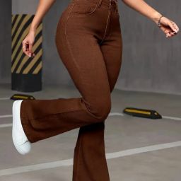 Women Boot-Leg High Rise Brown Jeans-image-21