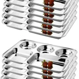 Bhojan Thali/Lunch/Dinner Plate set of 12 ( 5 in1 Round Extra Deep Compartment Divided Plate Pack of 12 Stainless Steel , Dishwasher safe , Food Grade ) Dinner Plate-image-32