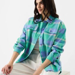 Women Boxy Fit Checkered Button Down Collar Casual Shirt-image-3