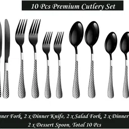 manishaware Sleek, Sharp & Polished | Modern Black Flatware | Design B 5-Piece Set Stainless Steel Cutlery Set-picture-3