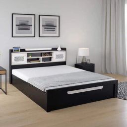 mintwud from pepperfry Fuji King Size Bed In Wenge & White Finish With Hydraulic & Headboard Storage-picture-2