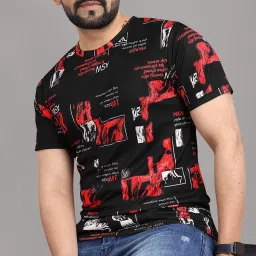 Men Printed Round Neck Polyester Multicolor T-Shirt-image-113