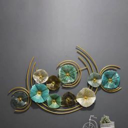 malik design Iron Leaf Panel Metal Wall Art In Gold-picture-14