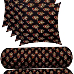 Combo Set of 5 Cushion And 2 Microfibre Floral Bolster Pack of 7-image-23
