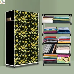5 Shelf Foldable Collapsible Wardrobe Storage Organizer Almirah Cloth Rack PP Collapsible Wardrobe-image-36