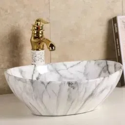 Designer Glossy Ceramic Table Top Wash Basin For Bathroom & Livingroom Decor | Oval Shaped (41x33x14 cm) Table Top Basin-image-35