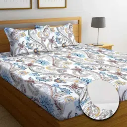 250 TC Cotton King Floral Fitted (Elastic) Bedsheet-18