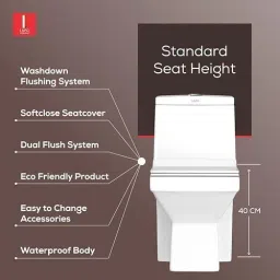 lapo Ceramic One Piece Western Toilet Commode with Soft Close Toilet Seat, Commode with Washdown Flush System, Floor Mounted European Commode Toilet-SRA Western Commode image 2