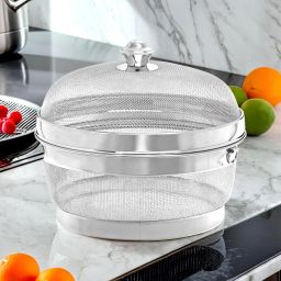 Stainless Steel Fruit Basket With Net Cover & Lid | Silver Stainless Steel Fruit & Vegetable Basket-20
