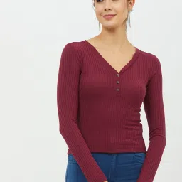 Casual Regular Sleeves Solid Women Maroon Top-image-45