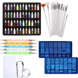 Value Combo Kit of Nail Art Tools – 48 Glitter, 2 Pc Nail Stamping Plates,-image-15