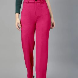 Regular Fit Women Pink Cotton Blend Trousers-image-5