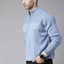 roadster Men Solid High Neck Blue Sweater-picture-38