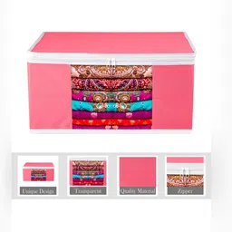 Kuber Industries Pink & White 9 Pieces Saree Cover Organisers-5
