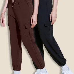 Pack of 2 Women Solid Black, Brown Track Pants-image-59