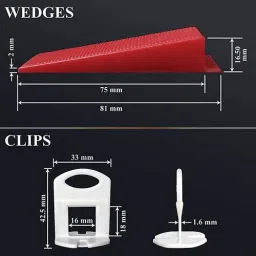 niktion Tile Leveling System Plastic 1.6 MM 100 Sets Tile Leveling System Wall Floor Spacer Tile Levelling Tool, 100 Wedge and 100 Spacers Strap Non-magnetic Line Level image 4