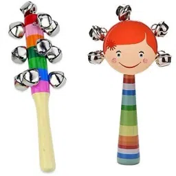 Wood Store Colourful Wooden Rainbow Baby Handle Jingle Bell Rattle Toys Rattle-10