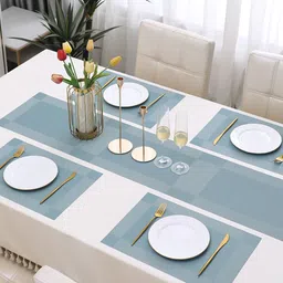HOKIPO 5 Pieces Textured & Colourblocked Table Mats with Table Runner-8