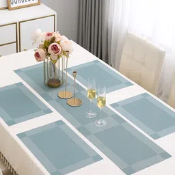 HOKIPO 5 Pieces Textured & Colourblocked Table Mats with Table Runner image 2